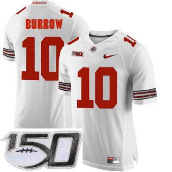 Ohio State Buckeyes 10 Joe Burrow White College Football Stitched 150th Anniversary Patch Jersey